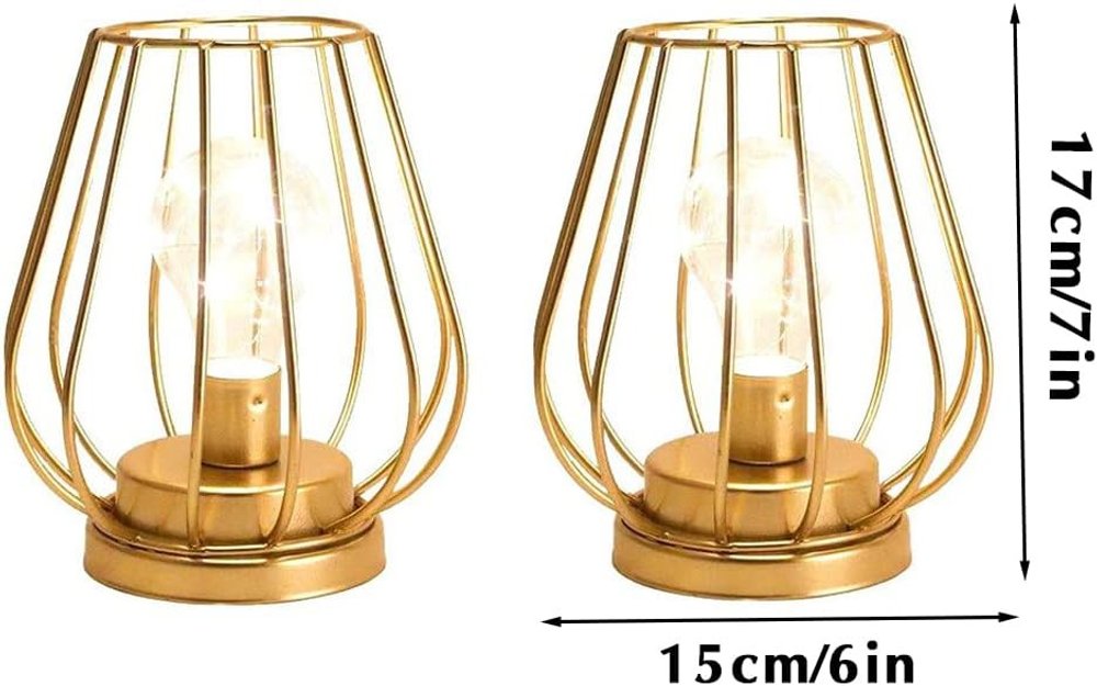 Set of Two 7" Gold Geometric Geometric Cage Cordless Desk Lamps