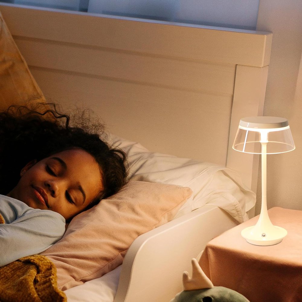 Set of Two 11" White Geometric USB Bedside Lamps With Novelty Shades