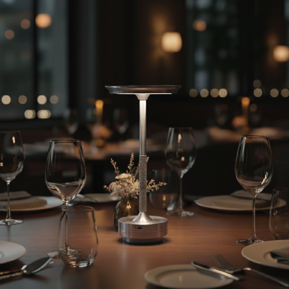 11" Silver Round Table Lamp