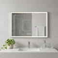 32" Silver Aluminum Lighted Framed Anti Fog Bathroom Vanity Mirror