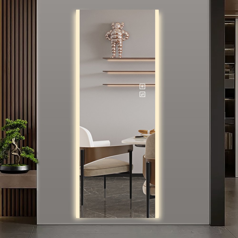 65" Silver Lighted Wall Mounted And Leaning Frameless Full Length Hanging Mirror