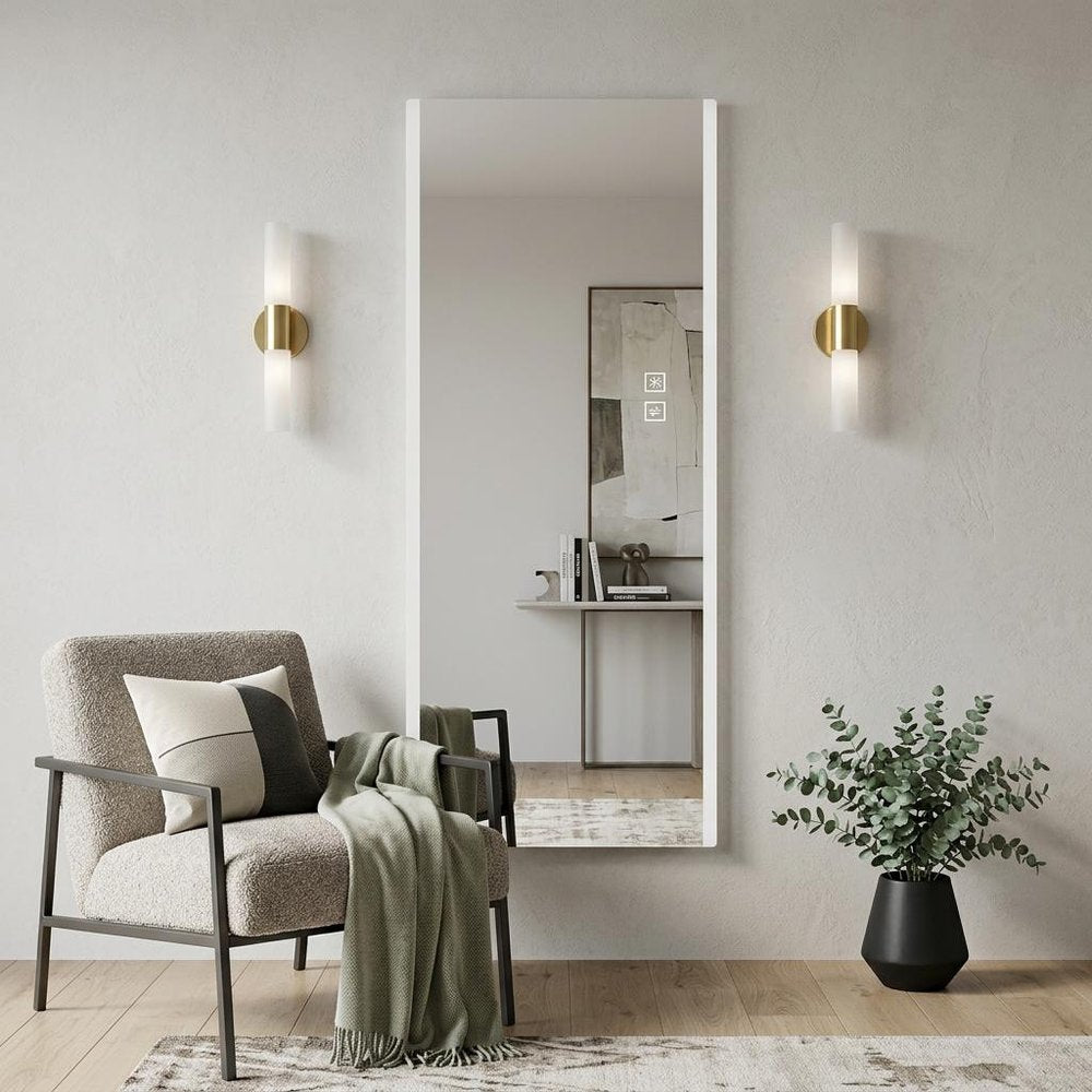 65" Silver Lighted Wall Mounted And Leaning Frameless Full Length Hanging Mirror