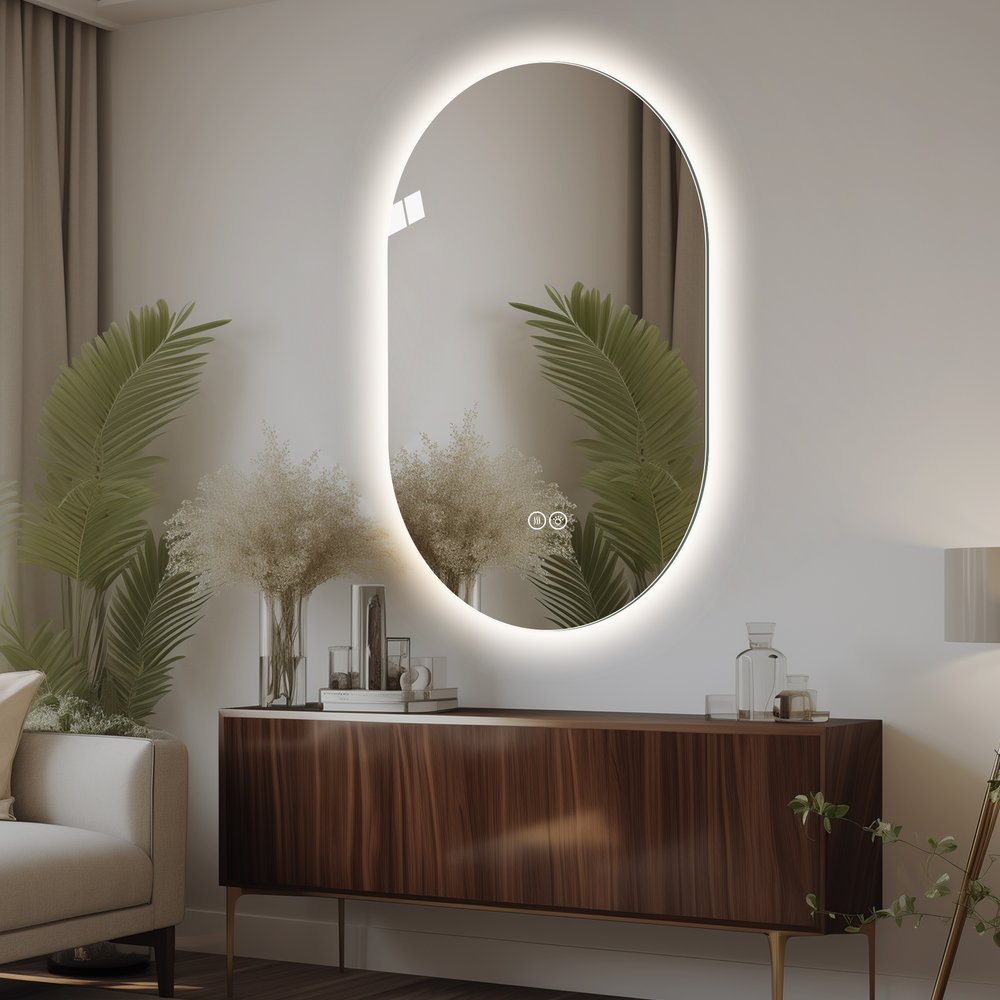 48" Oval Lighted Frameless Anti Fog Bathroom Vanity Mirror