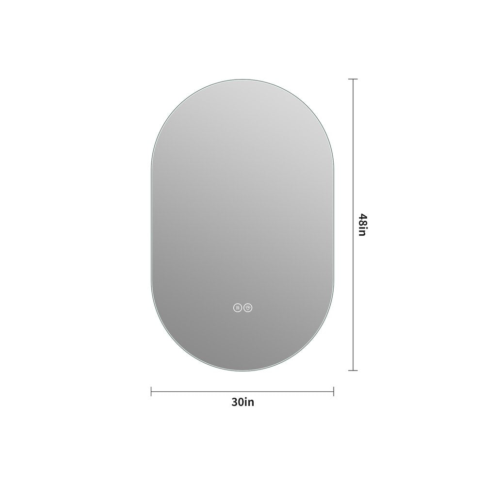 48" Oval Lighted Frameless Anti Fog Bathroom Vanity Mirror
