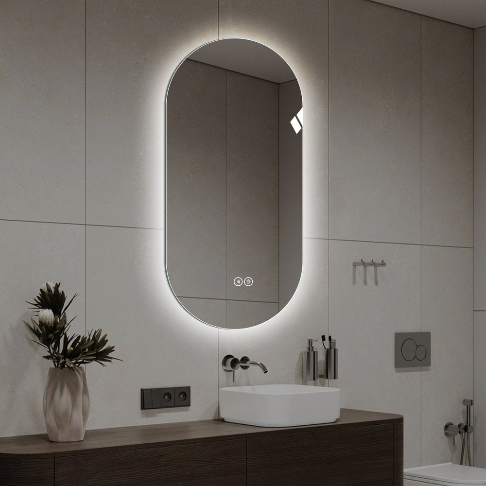 48" Oval Lighted Frameless Anti Fog Bathroom Vanity Mirror