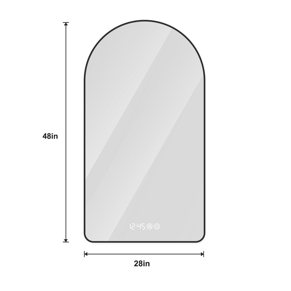 48" Black Aluminum Arch Lighted Framed Anti Fog Bathroom Vanity Mirror