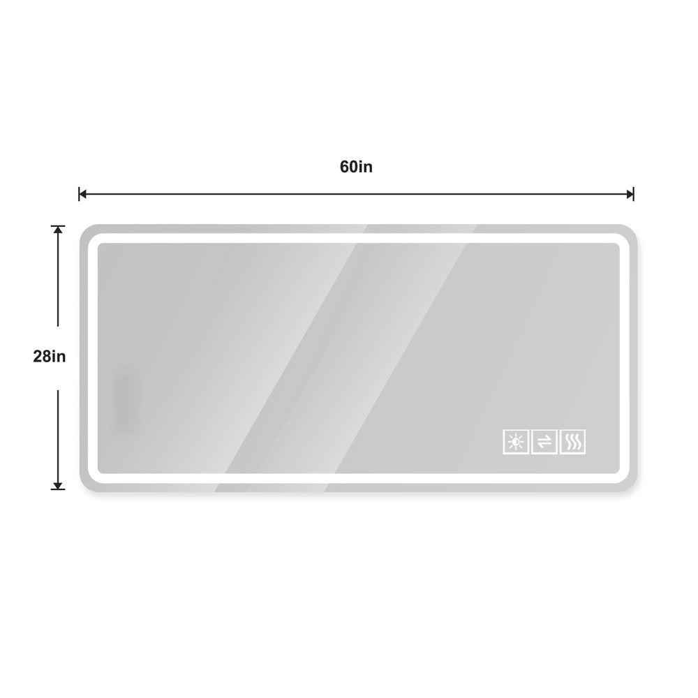 28" Lighted Frameless Anti Fog Bathroom Vanity Mirror