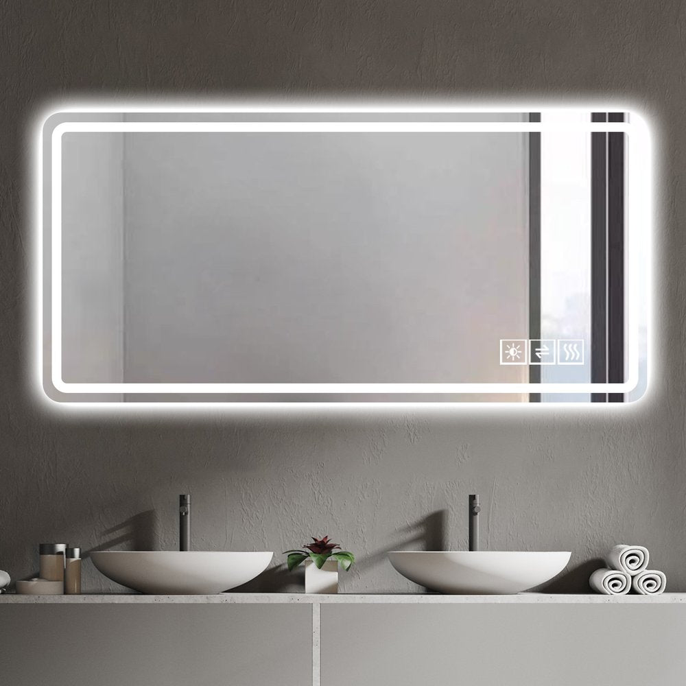 28" Lighted Frameless Anti Fog Bathroom Vanity Mirror