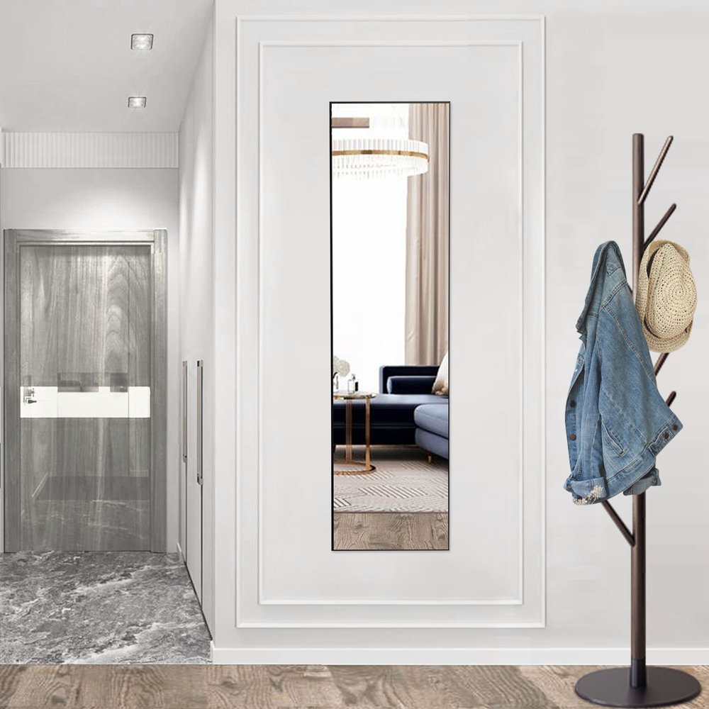 59" Black Aluminum Freestanding And Wall Mounted Framed Full Length Mirror