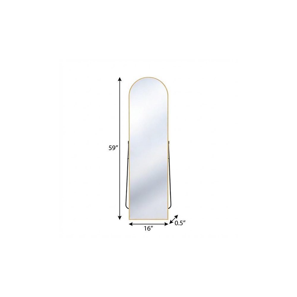 59" Gold Aluminum Arch Freestanding And Wall Mounted Framed Full Length Mirror