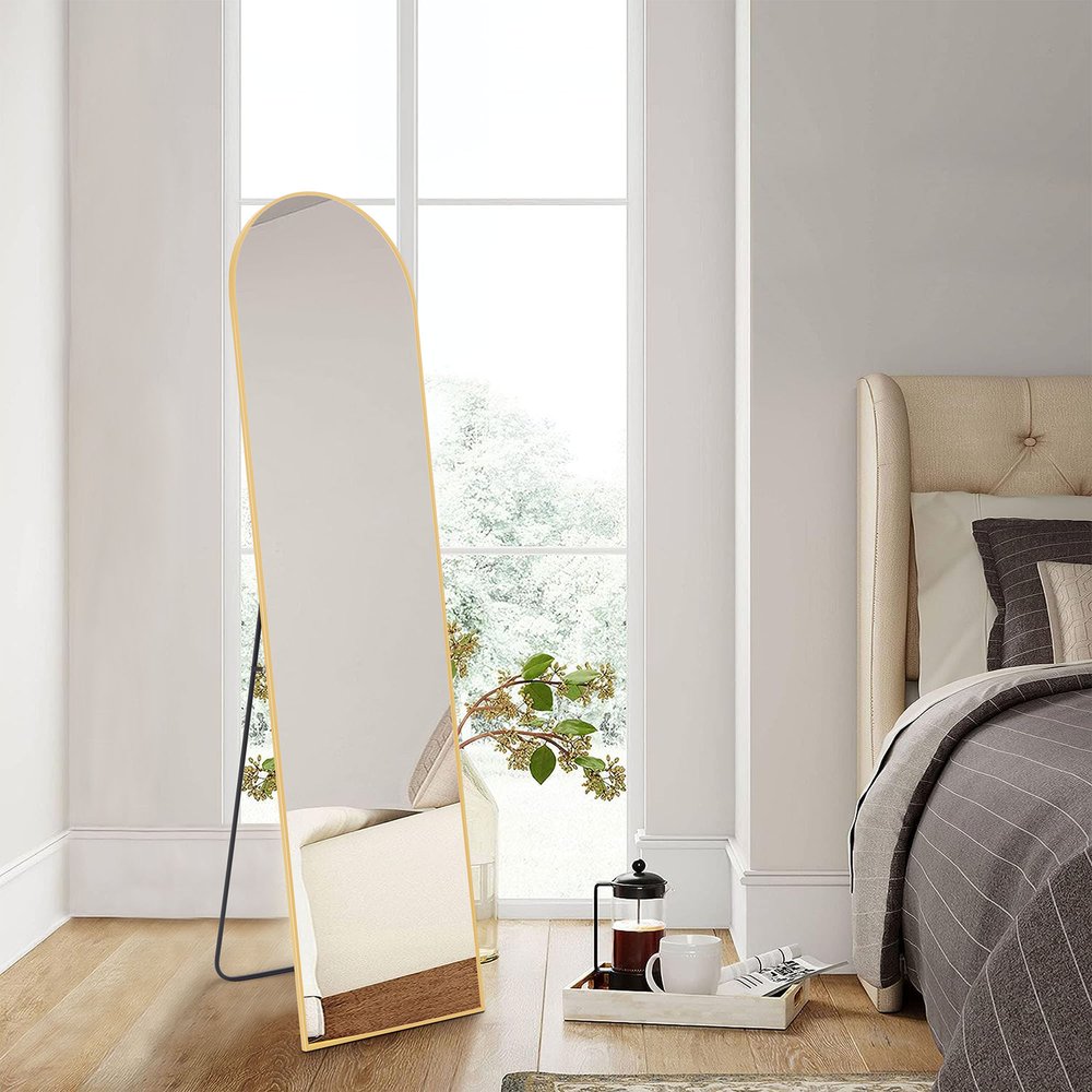 59" Gold Aluminum Arch Freestanding And Wall Mounted Framed Full Length Mirror