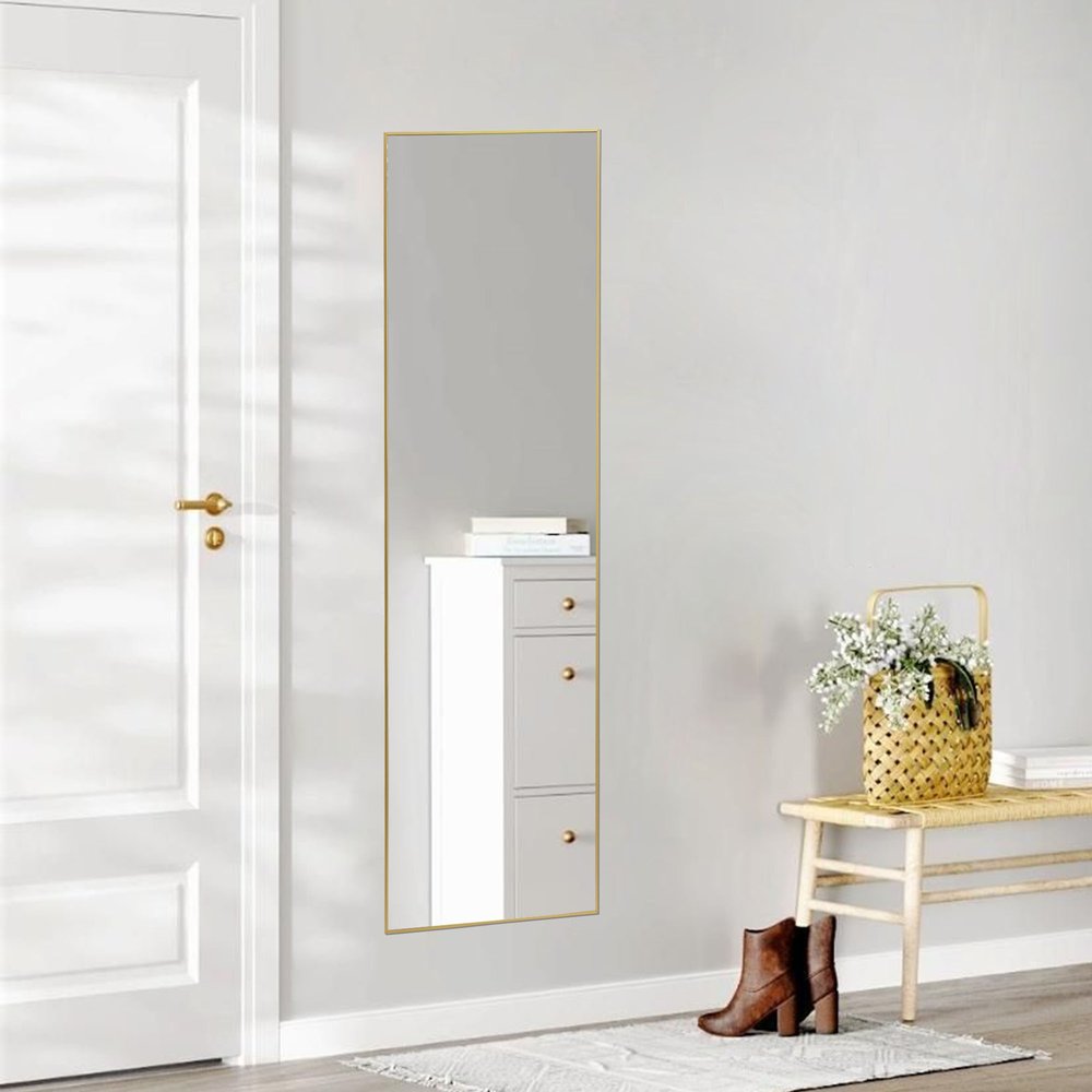 59" Gold Aluminum Freestanding And Wall Mounted Framed Full Length Mirror