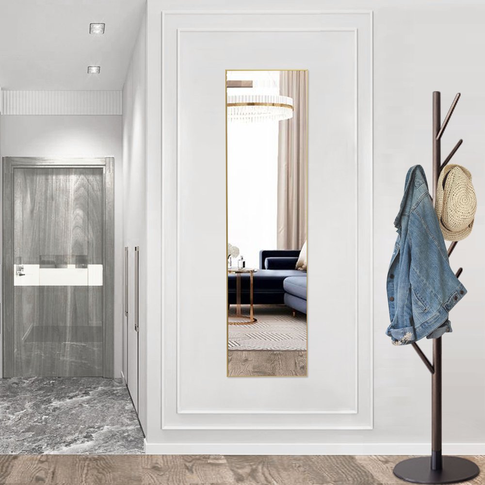 59" Gold Aluminum Freestanding And Wall Mounted Framed Full Length Mirror