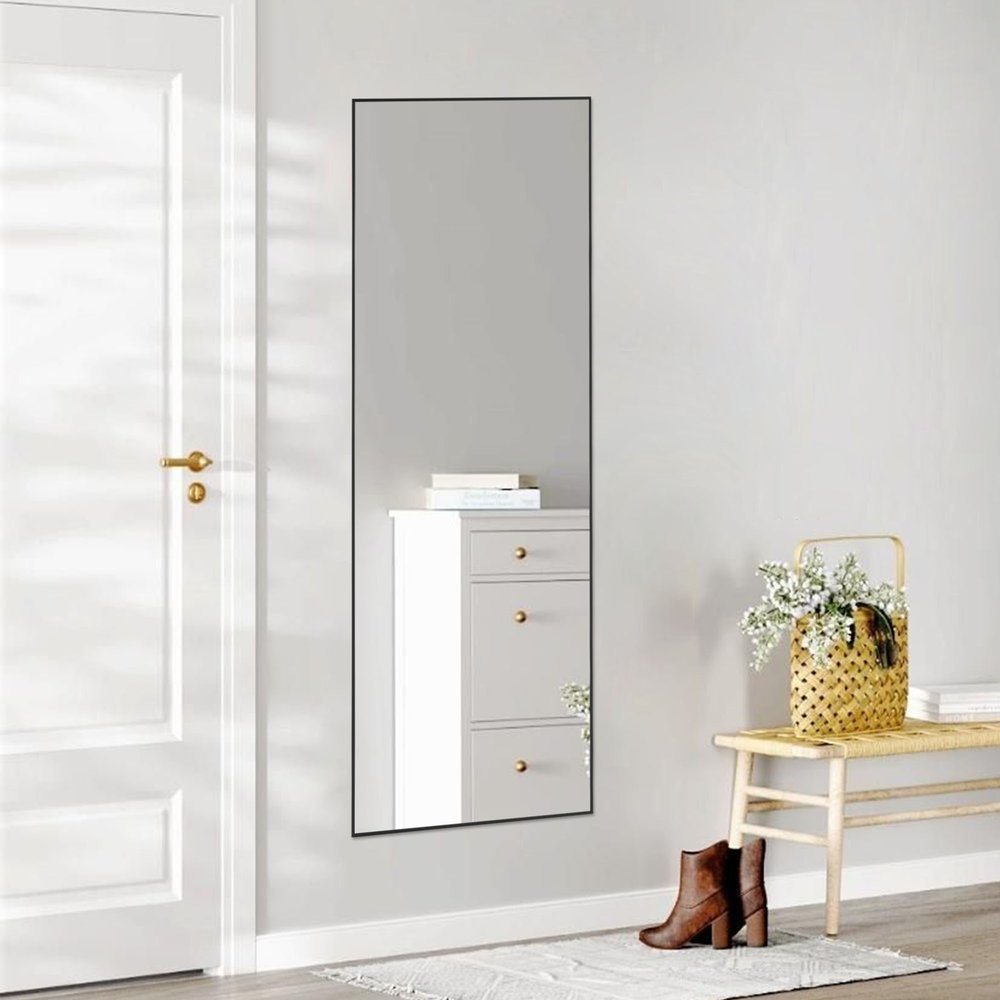64" Black Aluminum Freestanding And Wall Mounted Framed Full Length Mirror