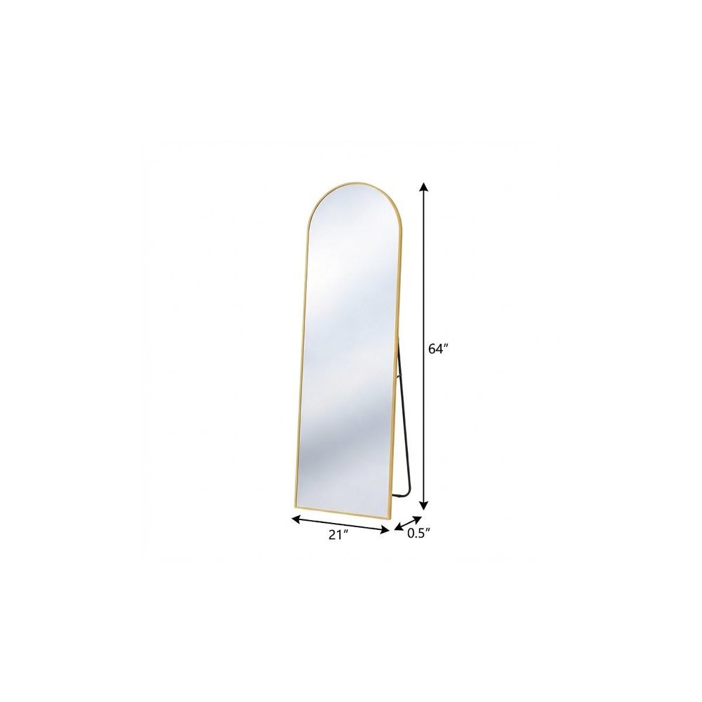 64" Gold Aluminum Arch Freestanding And Wall Mounted Framed Full Length Mirror