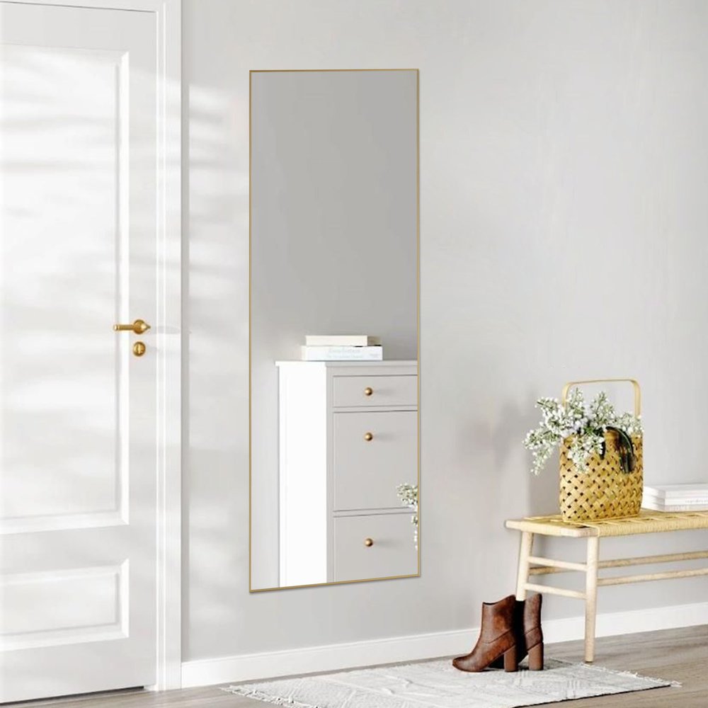 64" Gold Aluminum Freestanding And Wall Mounted Framed Full Length Mirror