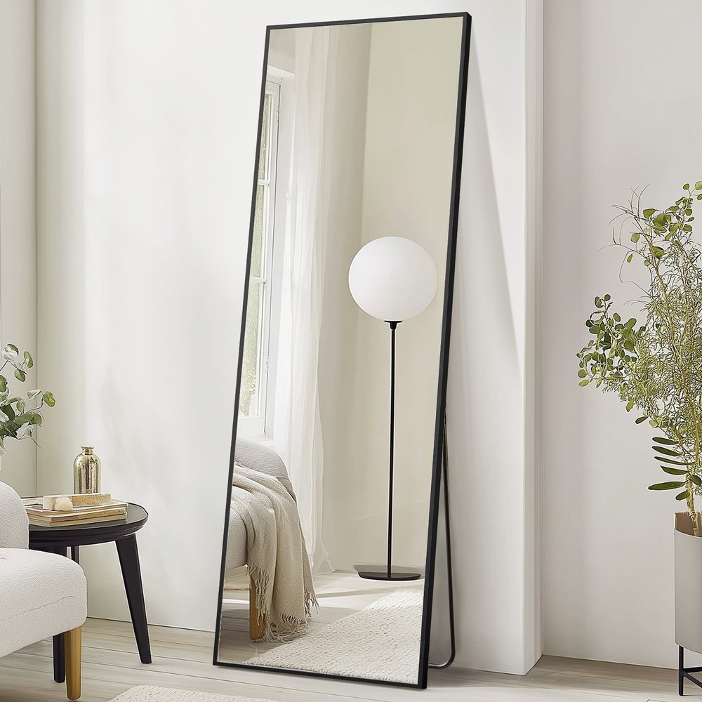 70" Black Aluminum Freestanding And Wall Mounted Framed Full Length Mirror