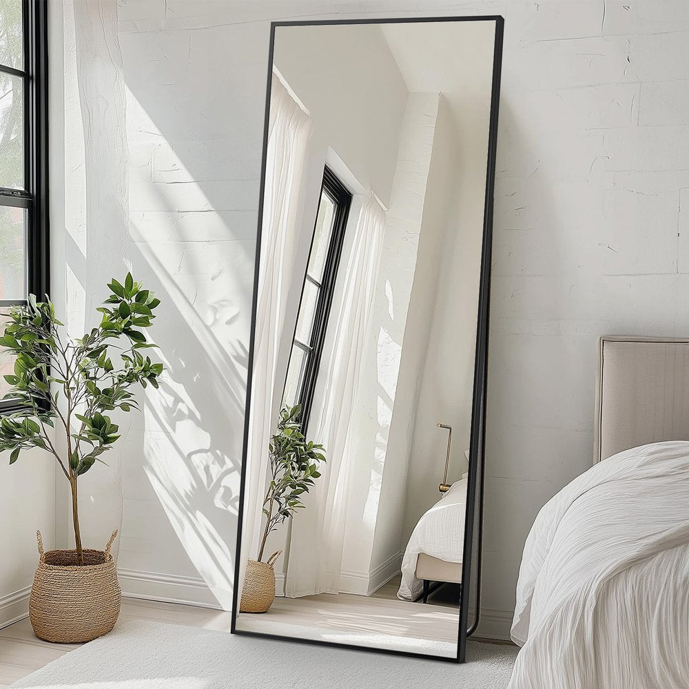 70" Black Aluminum Freestanding And Wall Mounted Framed Full Length Mirror