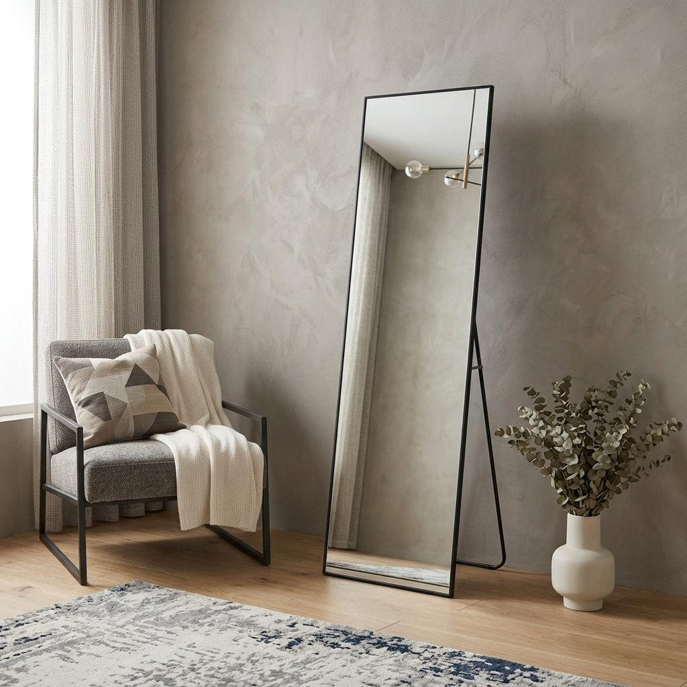 70" Black Aluminum Freestanding And Wall Mounted Framed Full Length Mirror