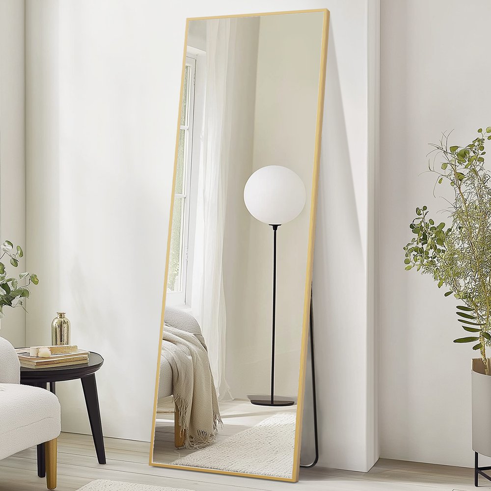 70" Gold Aluminum Freestanding And Wall Mounted Framed Full Length Mirror