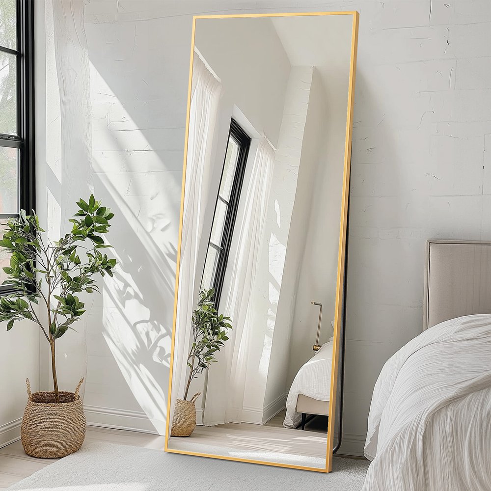 70" Gold Aluminum Freestanding And Wall Mounted Framed Full Length Mirror