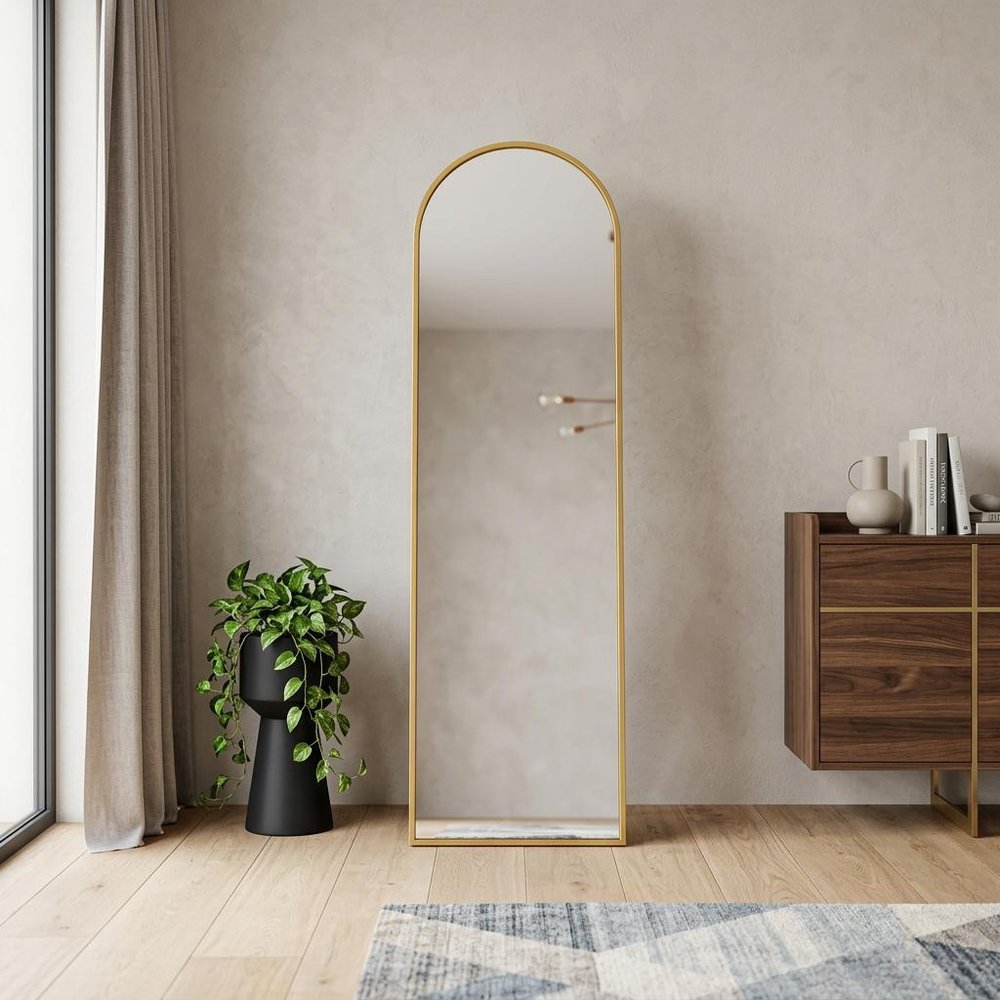 70" Gold Aluminum Arch Freestanding And Wall Mounted Framed Full Length Mirror