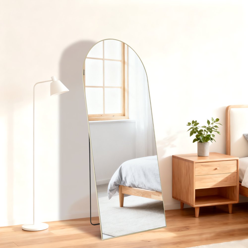 56" Gold Aluminum Arch Freestanding And Wall Mounted Framed Full Length Mirror