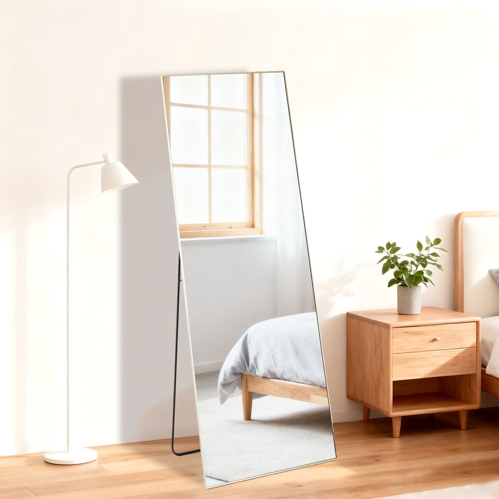 56" Gold Aluminum Freestanding And Wall Mounted Framed Full Length Mirror