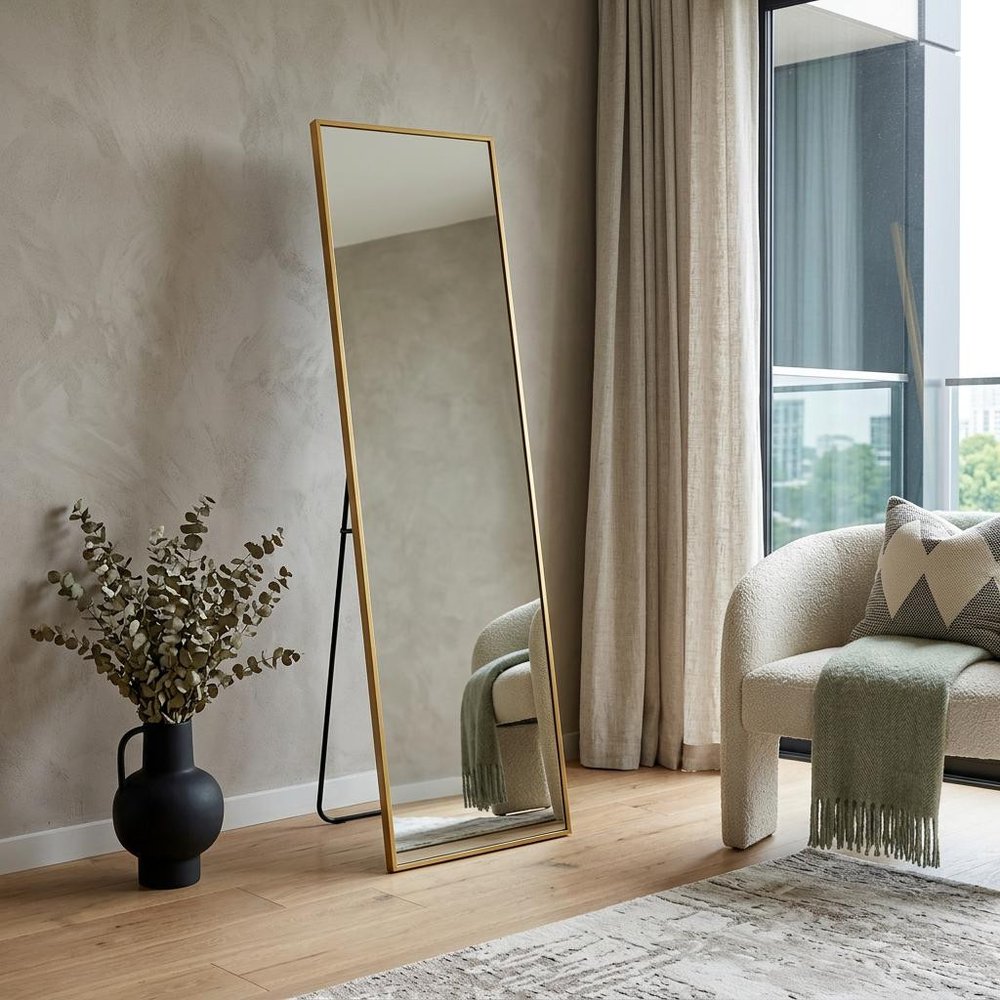 55" Gold Aluminum Freestanding And Wall Mounted Framed Full Length Mirror