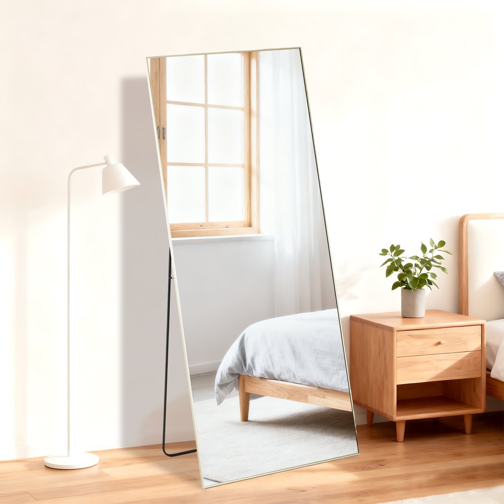 64" Gold Aluminum Freestanding And Wall Mounted Framed Full Length Mirror