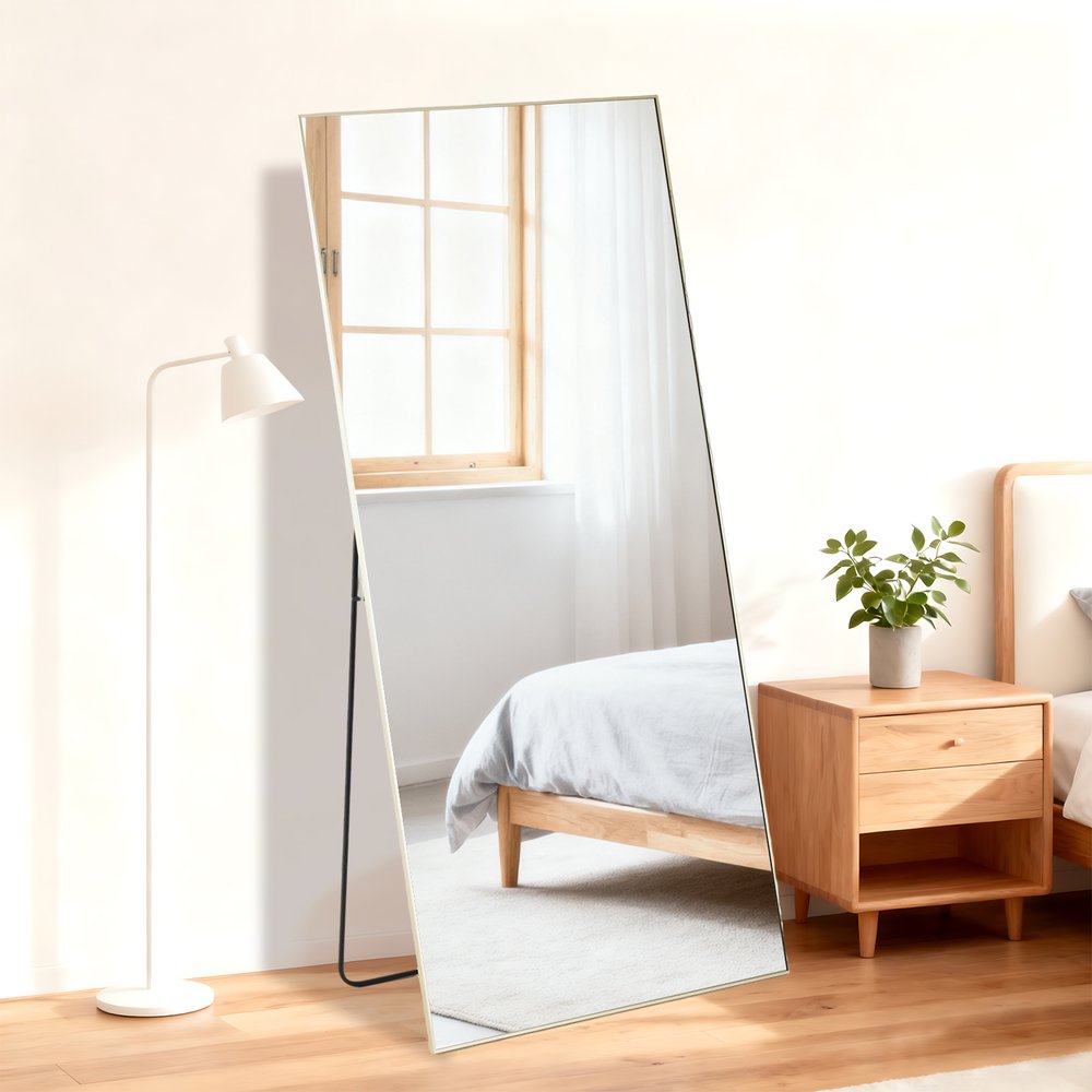 67" Gold Aluminum Freestanding And Wall Mounted Framed Full Length Mirror