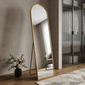 66" Gold Aluminum Arch Wall Mounted And Freestanding Framed Full Length Mirror