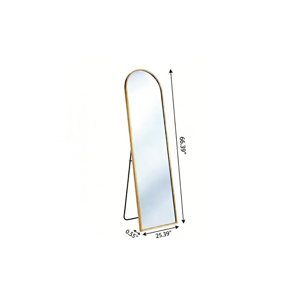 66" Gold Aluminum Arch Wall Mounted And Freestanding Framed Full Length Mirror