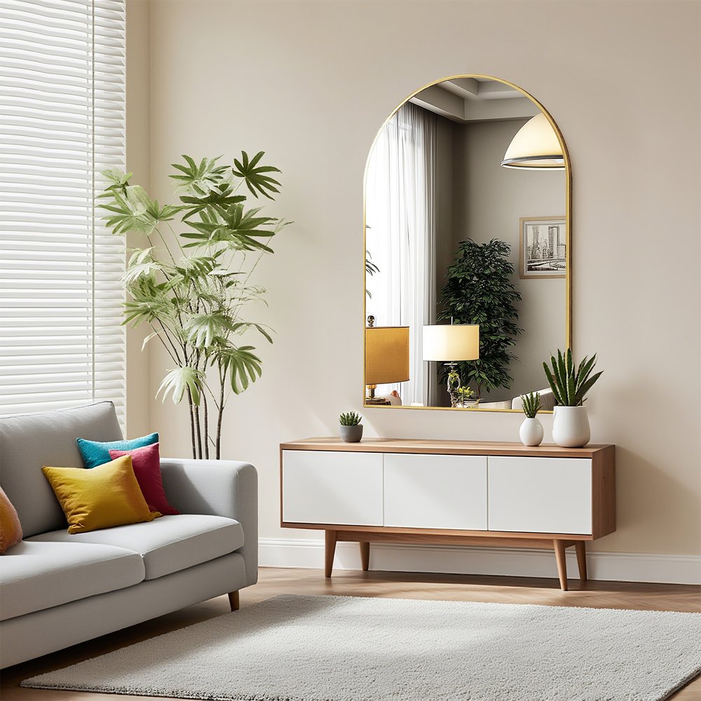 30" Gold Aluminum Arch Framed Anti Fog Accent Mirror