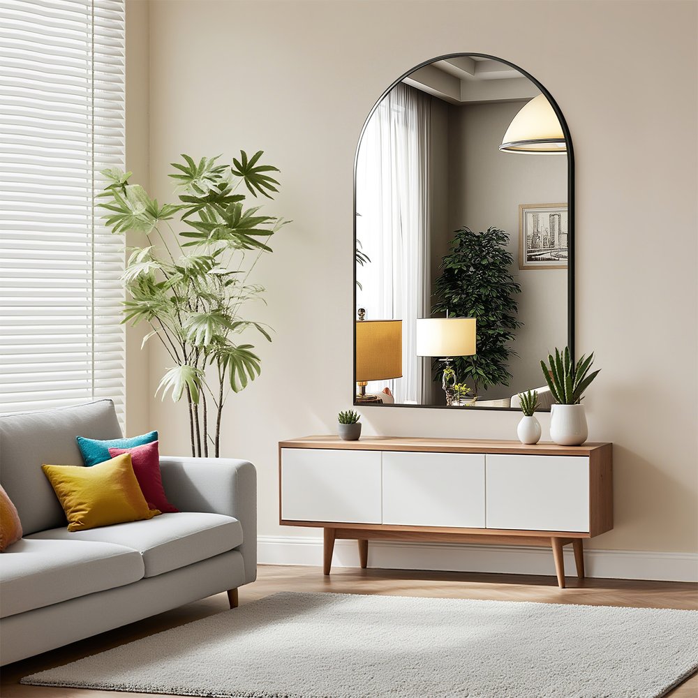 35" Black Aluminum Arch Framed Anti Fog Accent Mirror