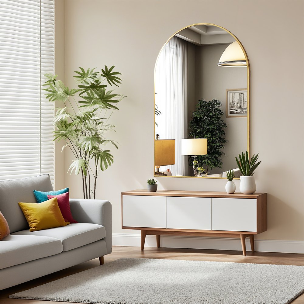 35" Gold Aluminum Arch Framed Anti Fog Accent Mirror