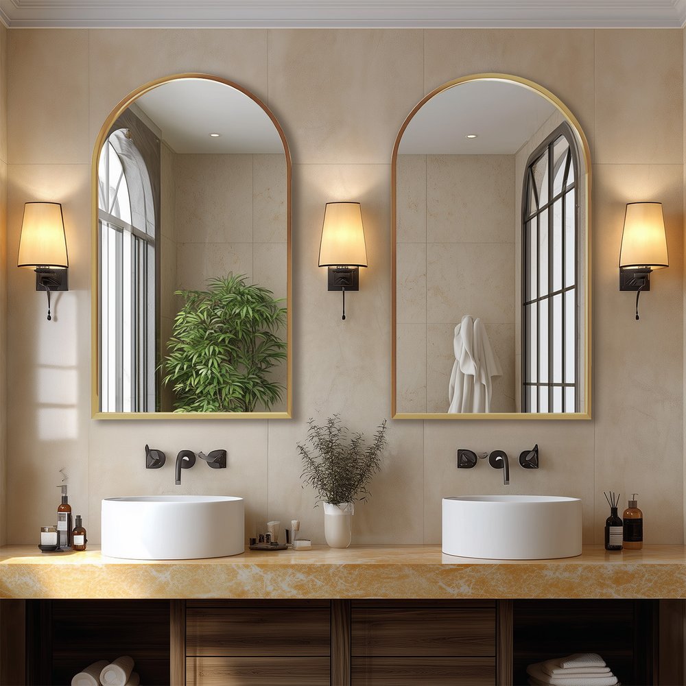 38" Gold Aluminum Arch Framed Anti Fog Accent Mirror