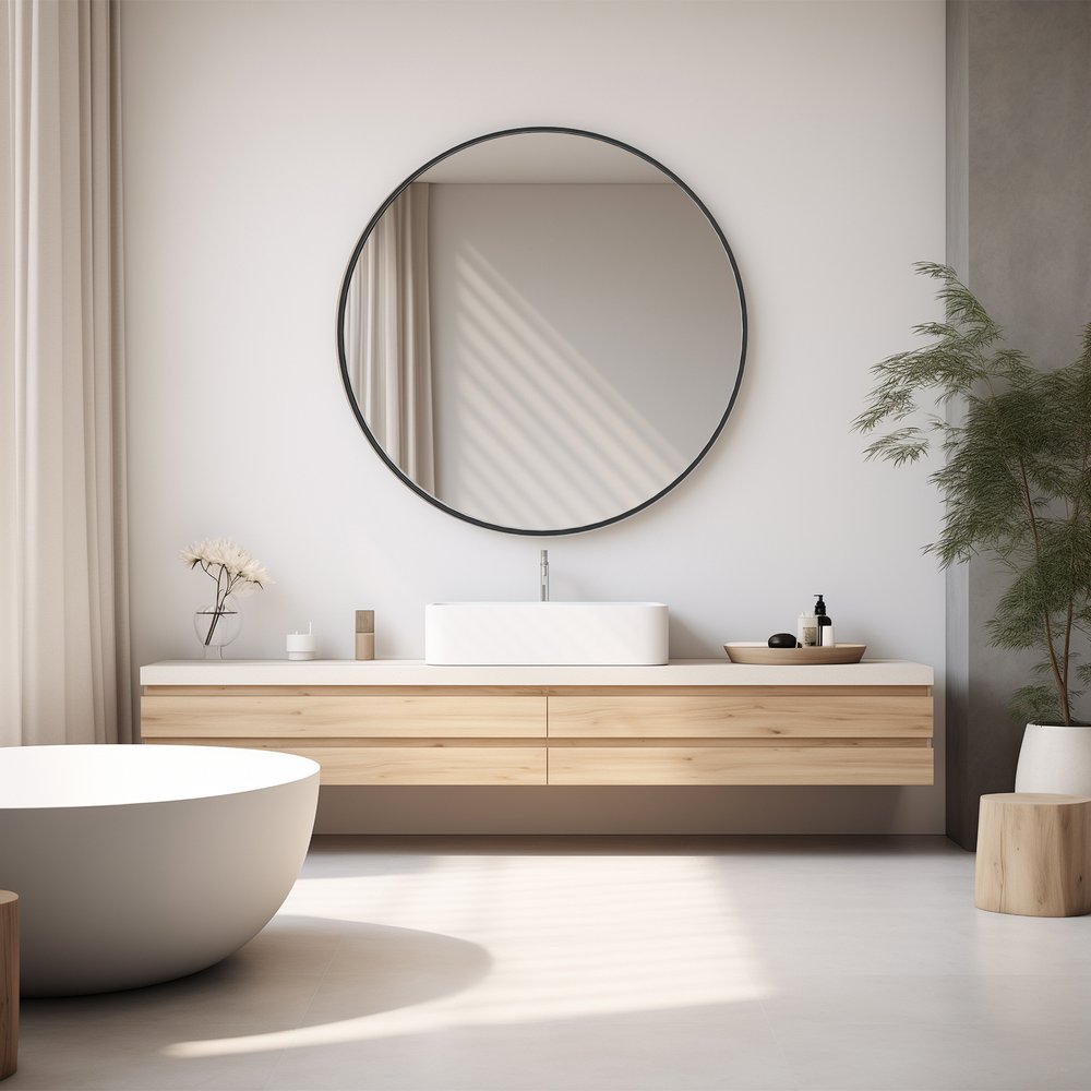 30" Black Aluminum Round Framed Accent Mirror
