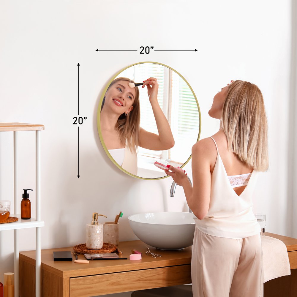 20" Gold Aluminum Round Framed Accent Mirror