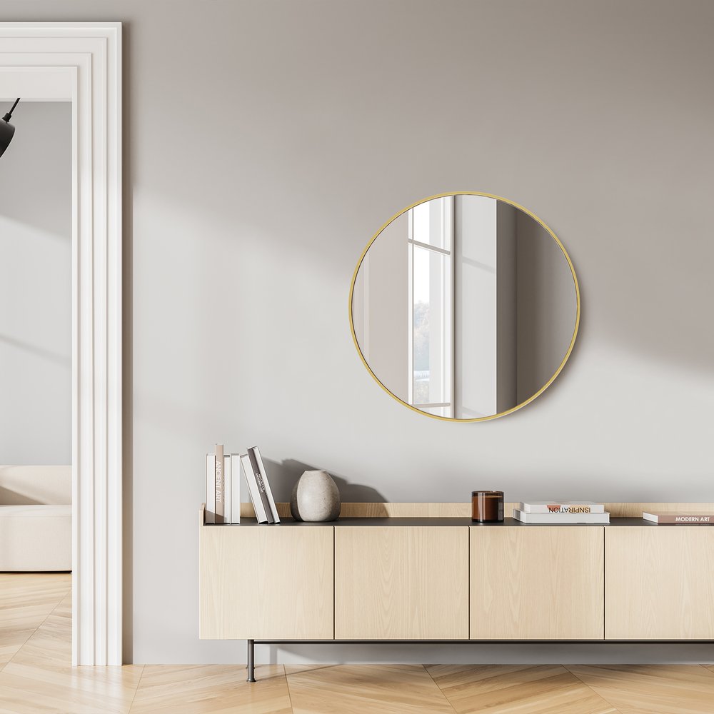 24" Gold Aluminum Round Framed Accent Mirror