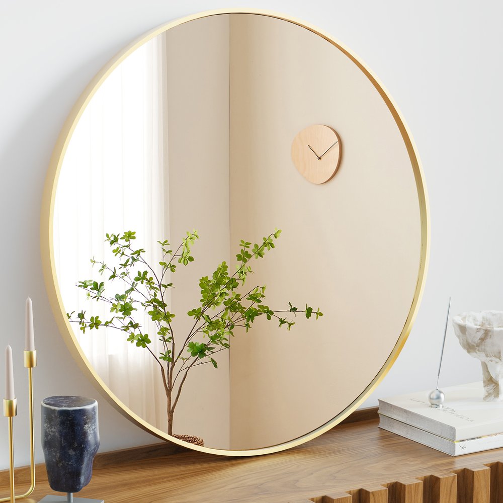 30" Gold Aluminum Round Framed Accent Mirror