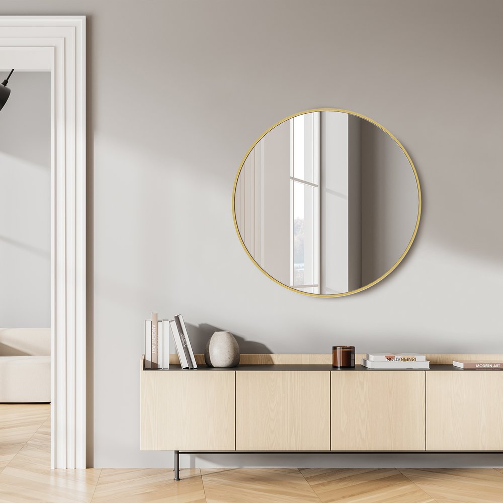 30" Gold Aluminum Round Framed Accent Mirror
