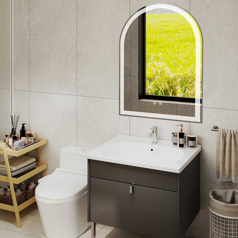 28" Arch Lighted Frameless Bathroom Vanity Mirror