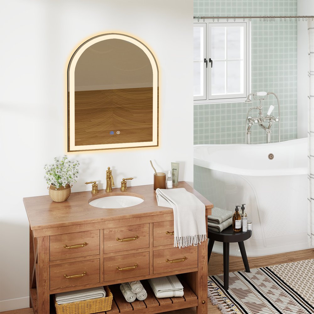 32" Arch Lighted Frameless Bathroom Vanity Mirror