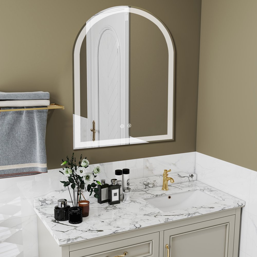 32" Arch Lighted Frameless Bathroom Vanity Mirror