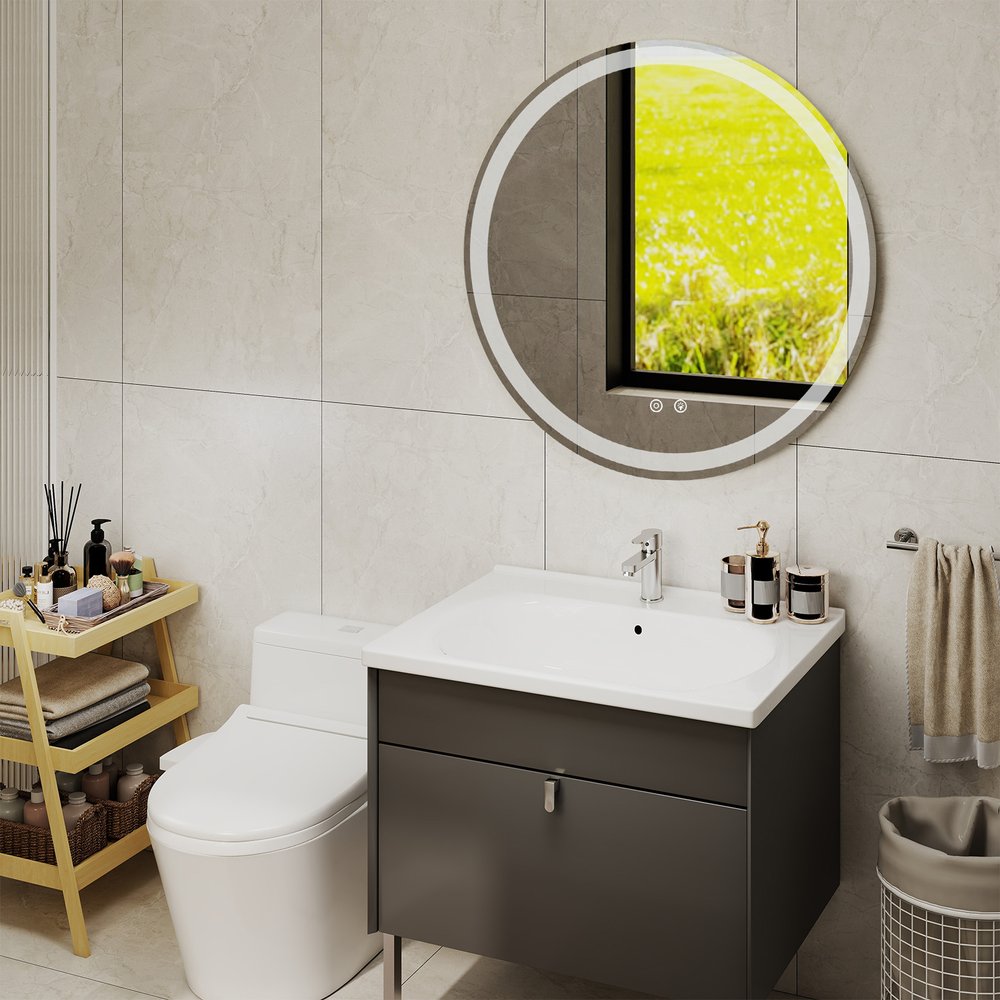 24" Round Lighted Frameless Anti Fog Bathroom Vanity Mirror