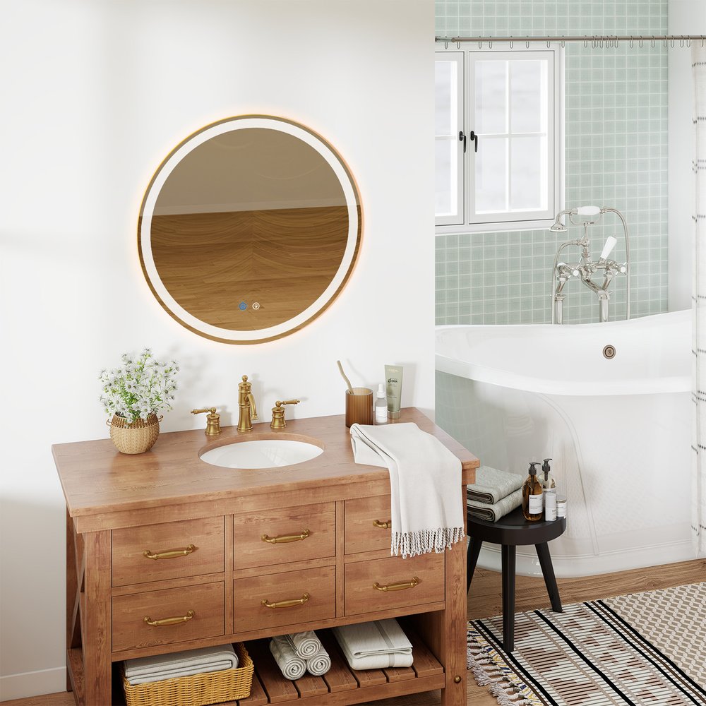 30" Round Lighted Frameless Anti Fog Bathroom Vanity Mirror