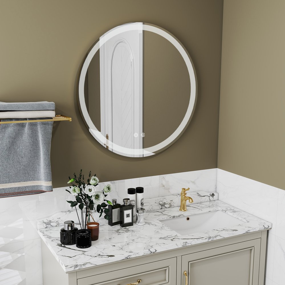 30" Round Lighted Frameless Anti Fog Bathroom Vanity Mirror