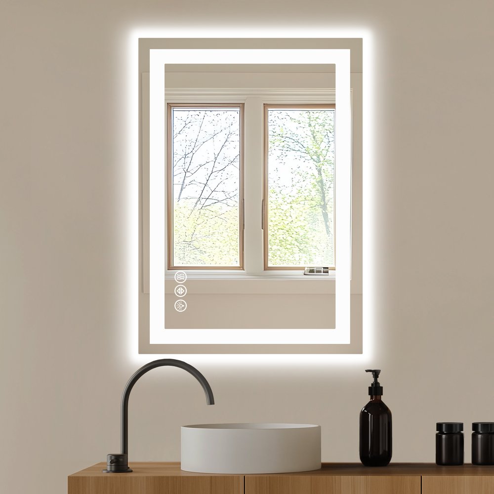 24" Lighted Frameless Anti Fog Bathroom Vanity Mirror