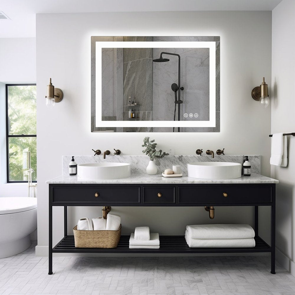 31" Lighted Frameless Anti Fog Bathroom Vanity Mirror